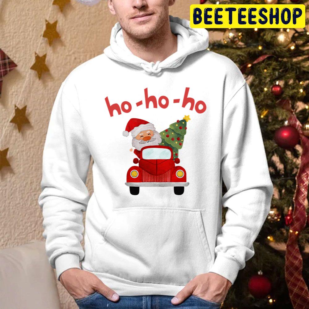 Cute Ho Ho Ho Santa And Christmas Tree Trending Unisex Hoodie