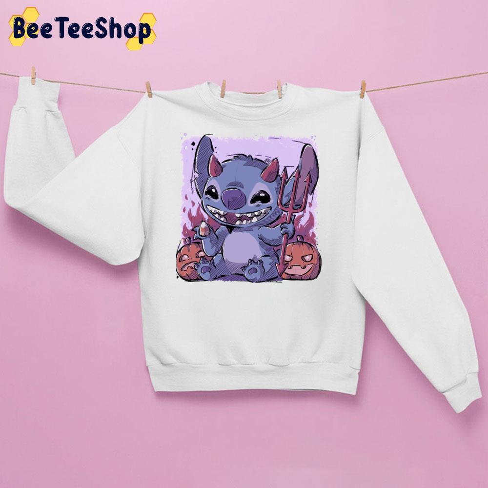 Cute Stitch Devil An Dpumpkin Halloween Trending Unisex Sweatshirt