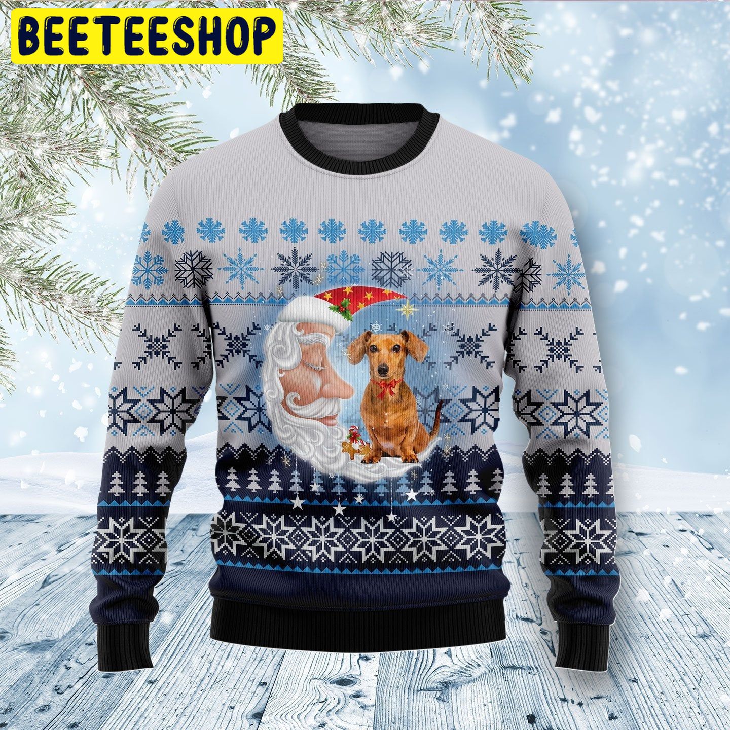 Dachshund Dog Love Santa Moon Trending Ugly Christmas Sweatshirt