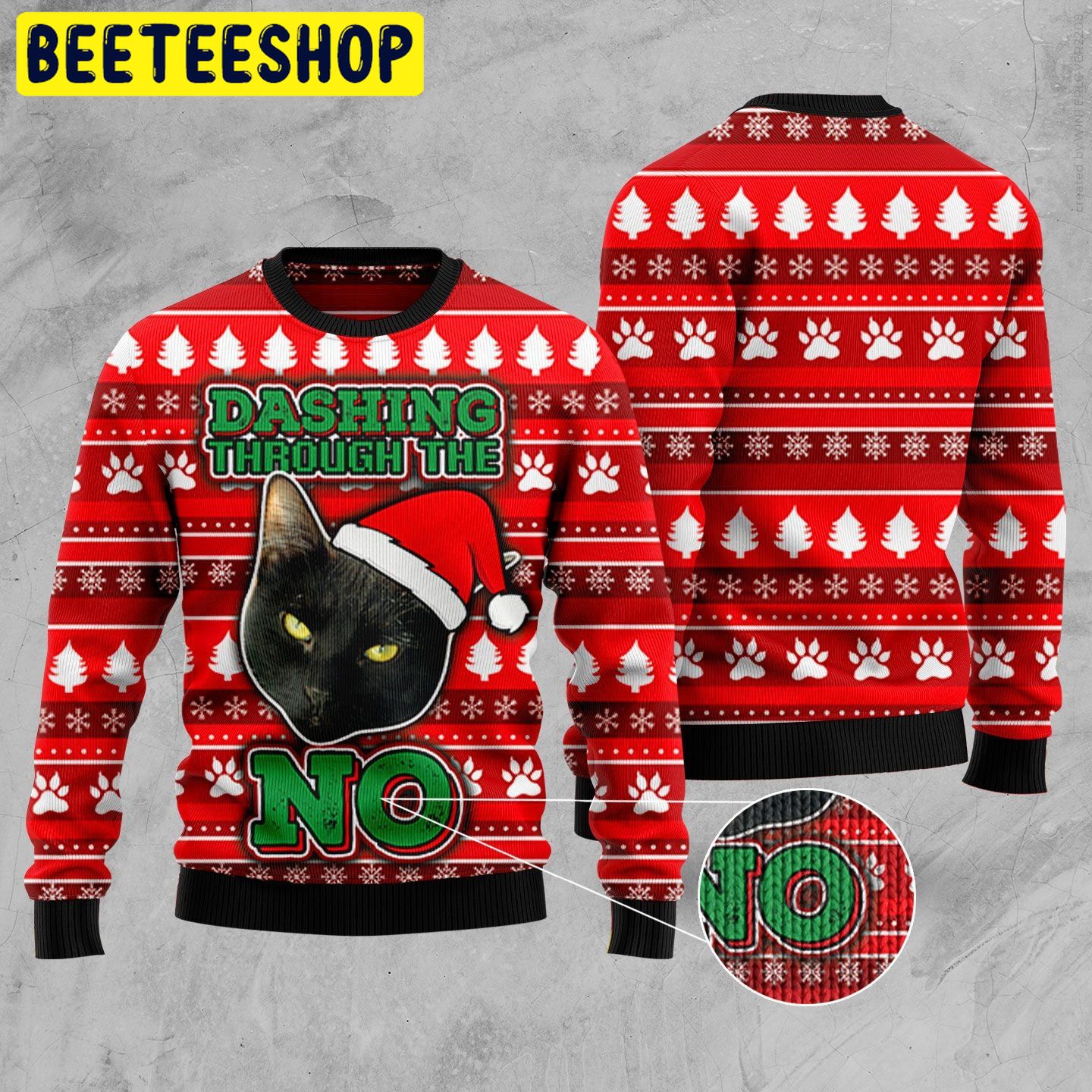Dashing Through The No Black Cat Trending Ugly Christmas Sweatshirt
