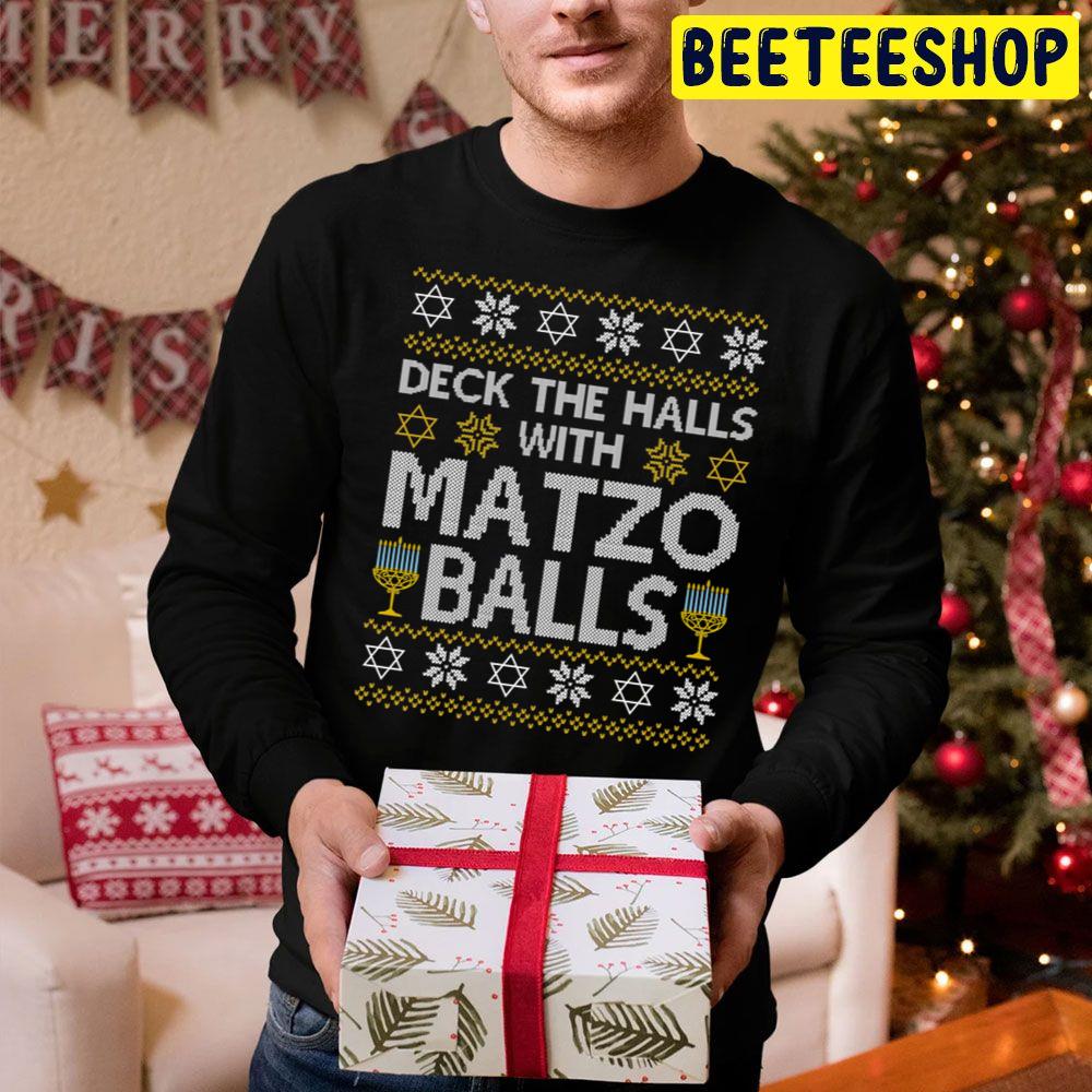 Deck The Halls With Matzo Balls Chanukkah Ugly Pattern Trending Unisex Hoodie