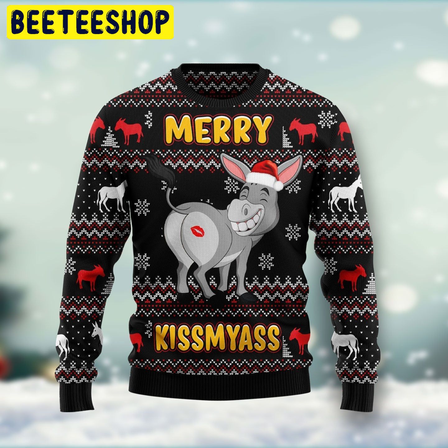 Donkeys Merry Kissmyass Trending Ugly Christmas Sweatshirt
