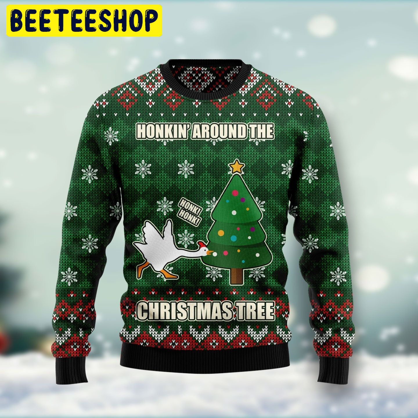 Duck Honkin Around Christmas Tree Trending Ugly Christmas Sweatshirt