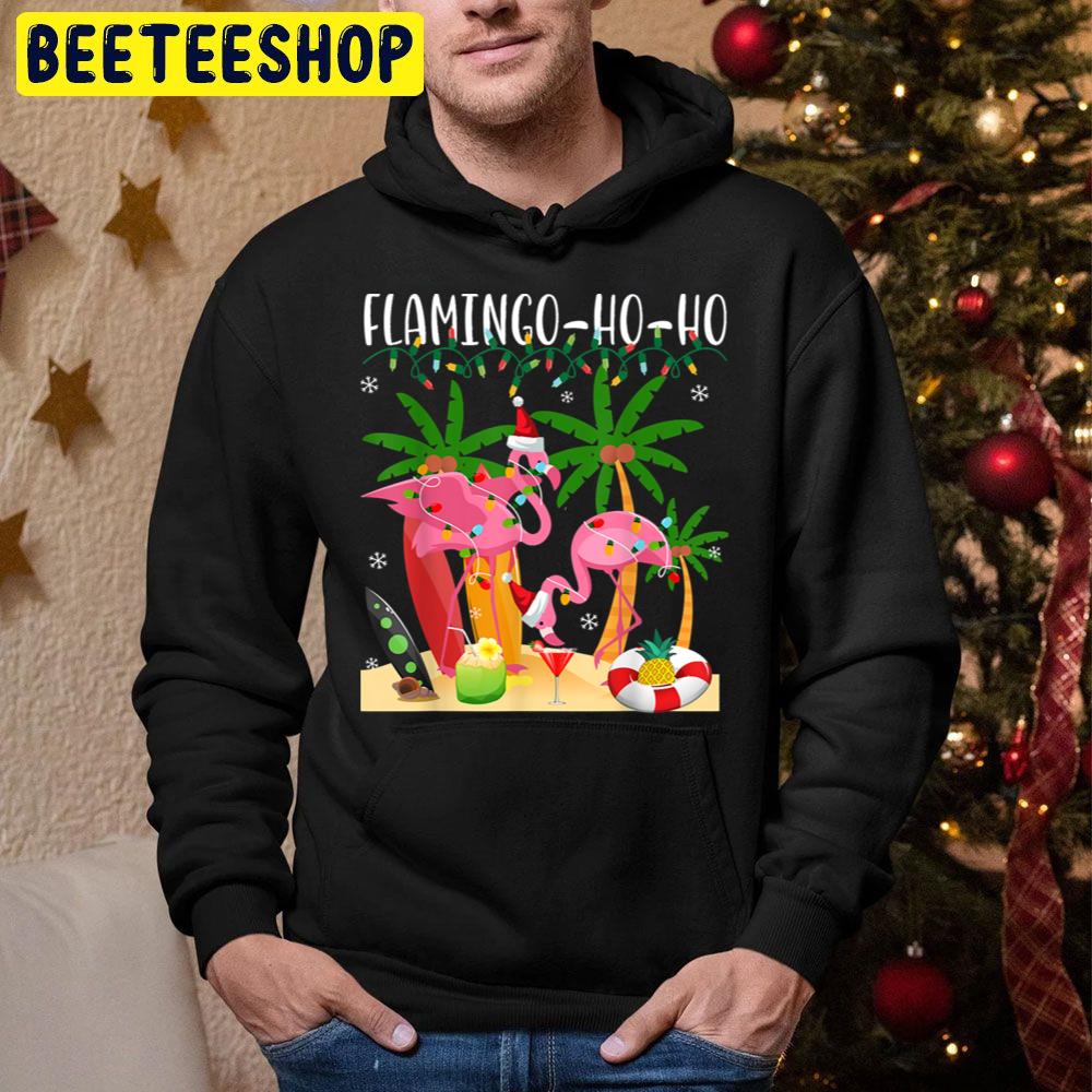 Flamingo Ho Ho Funny Lights Christmas Trending Unisex Hoodie