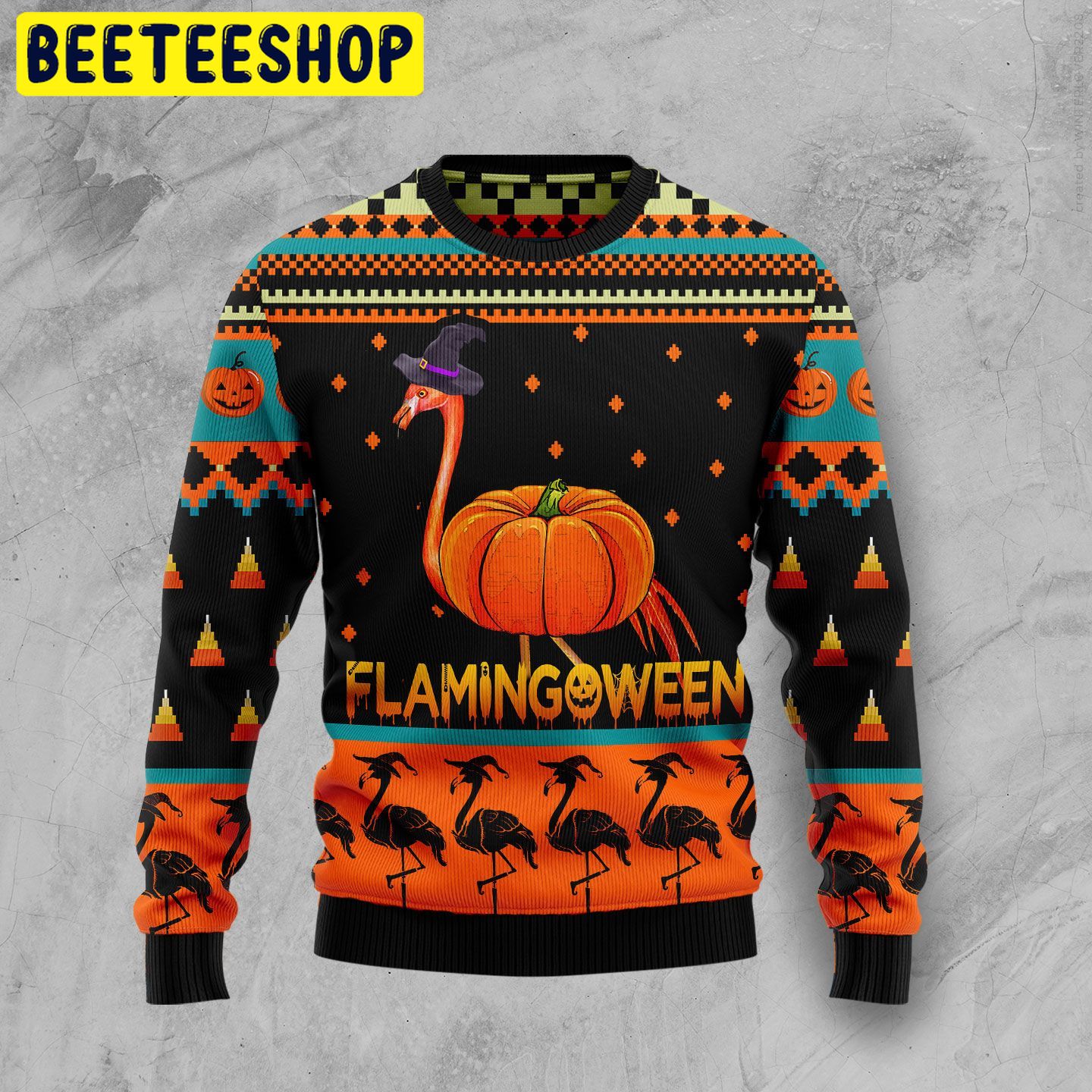 Flamingoween Pumpkin Halloween Sweater