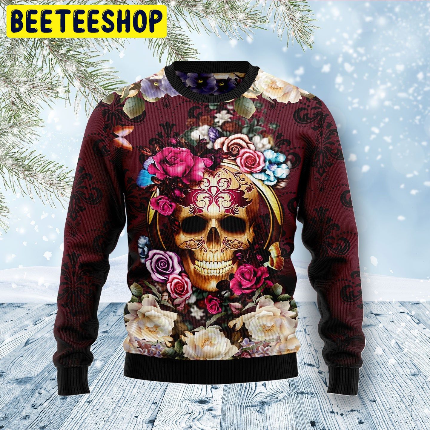 Flower Skull Trending Ugly Christmas Sweatshirt