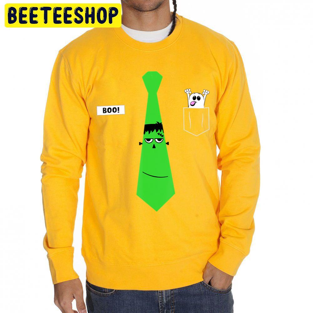 Frankenstein Neck Tie Pocket Ghost Halloween Unisex Sweatshirt