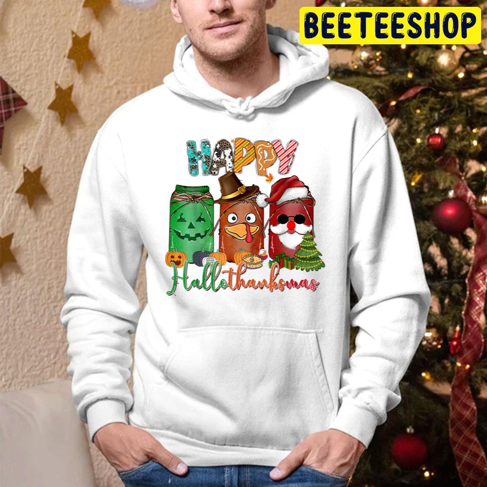 Frankenstein Turkey And Santa Happy Hallothanksmas Cups Trending Unisex Hoodie