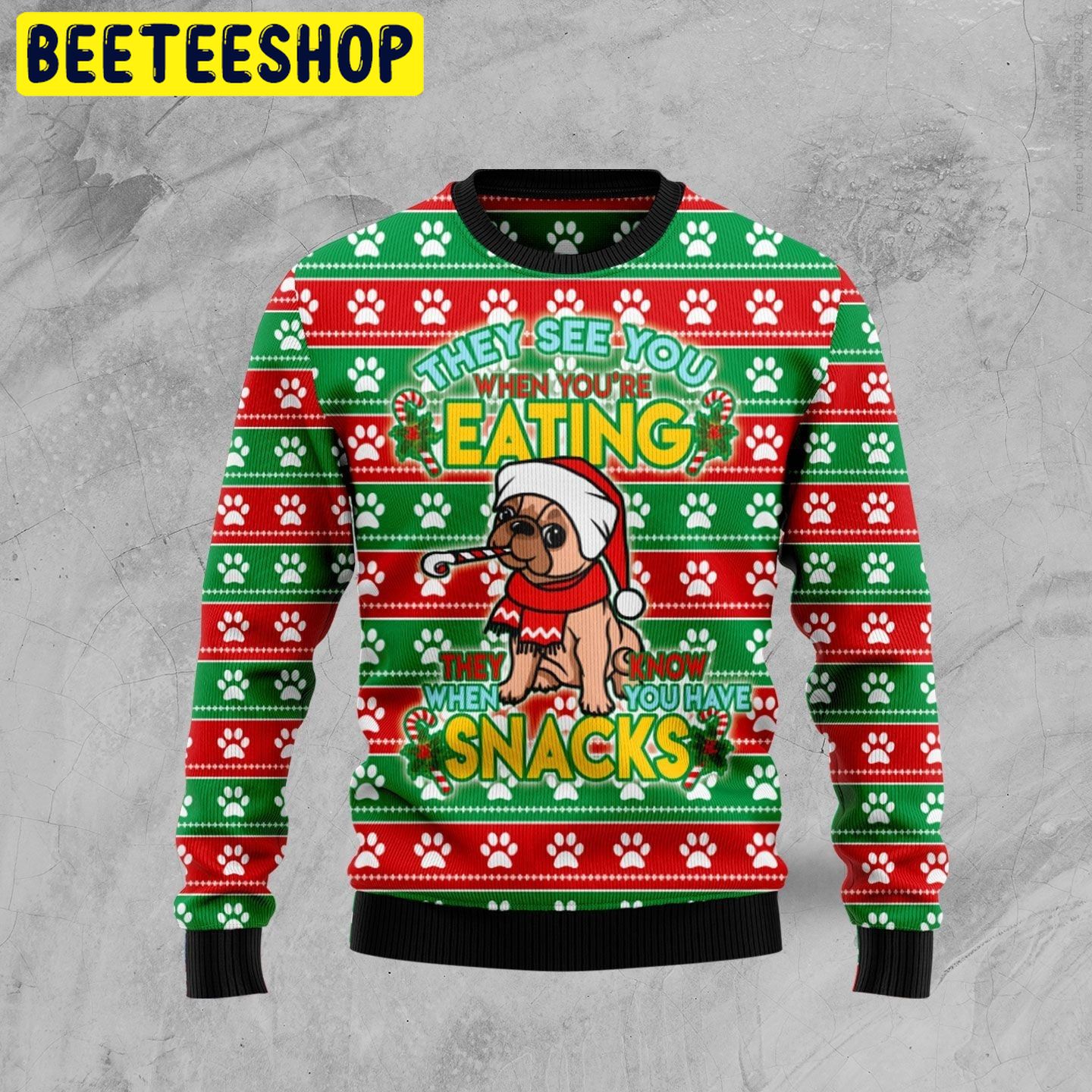 French Bulldog See You Eating Snacks Trending Ugly Christmas Sweatshirt