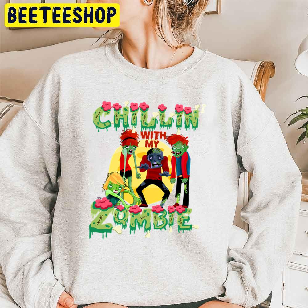 Funny Chillin With My Zombies Halloween Funny Zombie Trending Unisex Sweatshirt