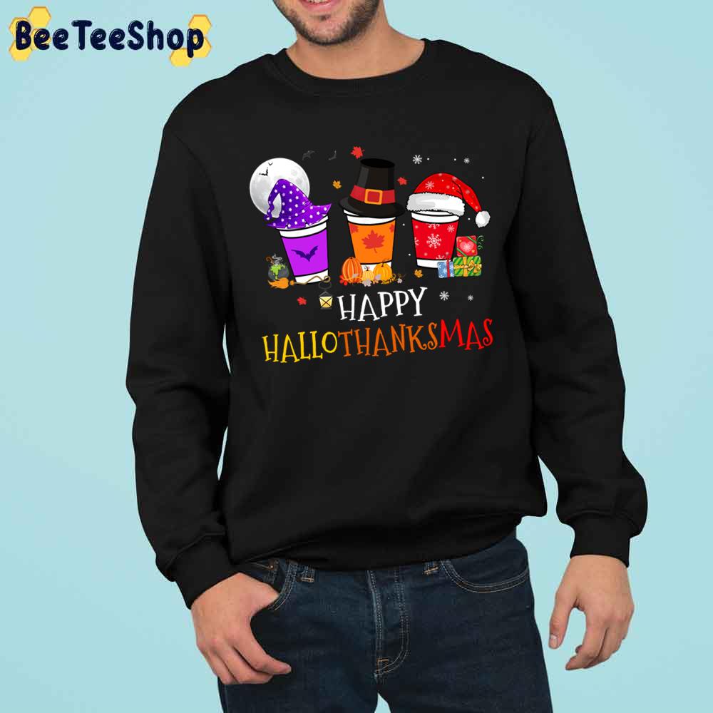 Funny Halloween Merry Christmas Happy Hallothanksmas Coffee Lover Trending Unisex Sweatshirt