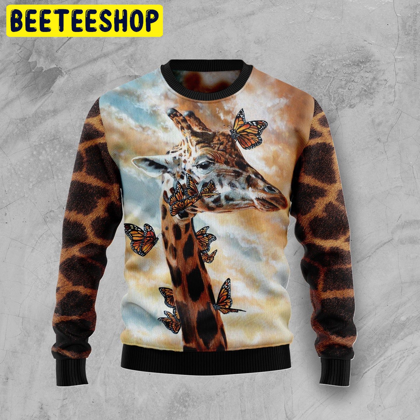 Giraffe Butterfly Trending Ugly Christmas Sweatshirt