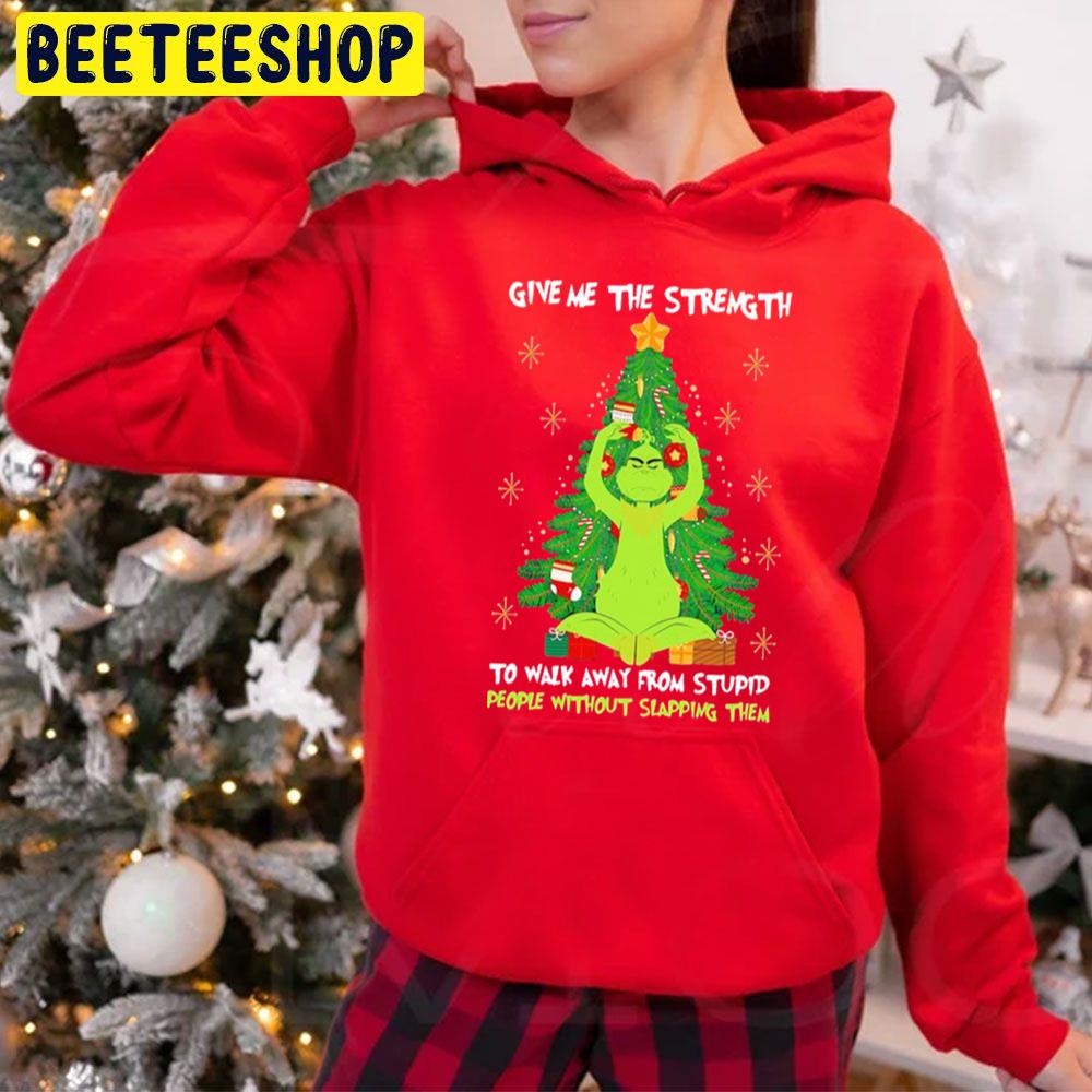 Give Me The Strength To Walk Ây From Stupid People Without Slapping Them Christmas Tree Yoga Grinch Trending Unisex Hoodie