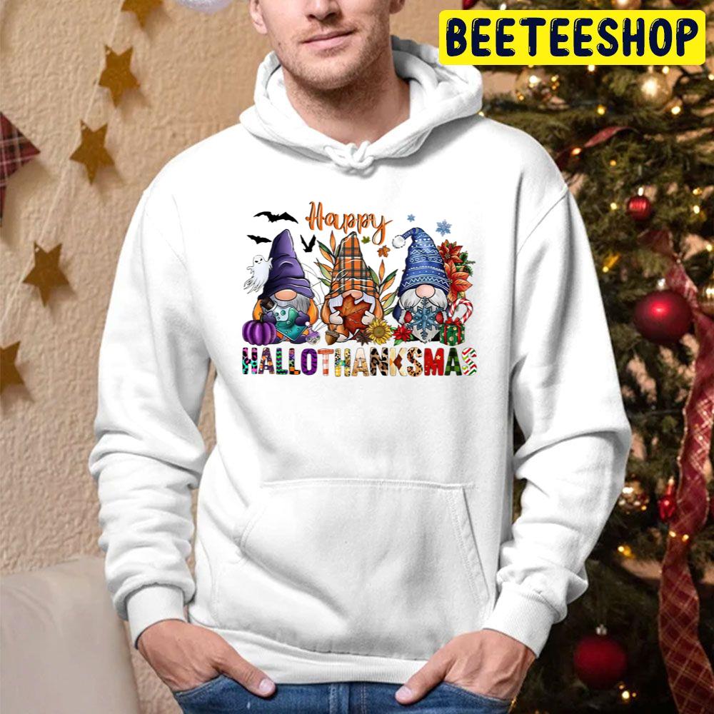 Gnomes Happy Hallothanksmas Halloween Thanksgiving Xmas Trending Unisex Hoodie