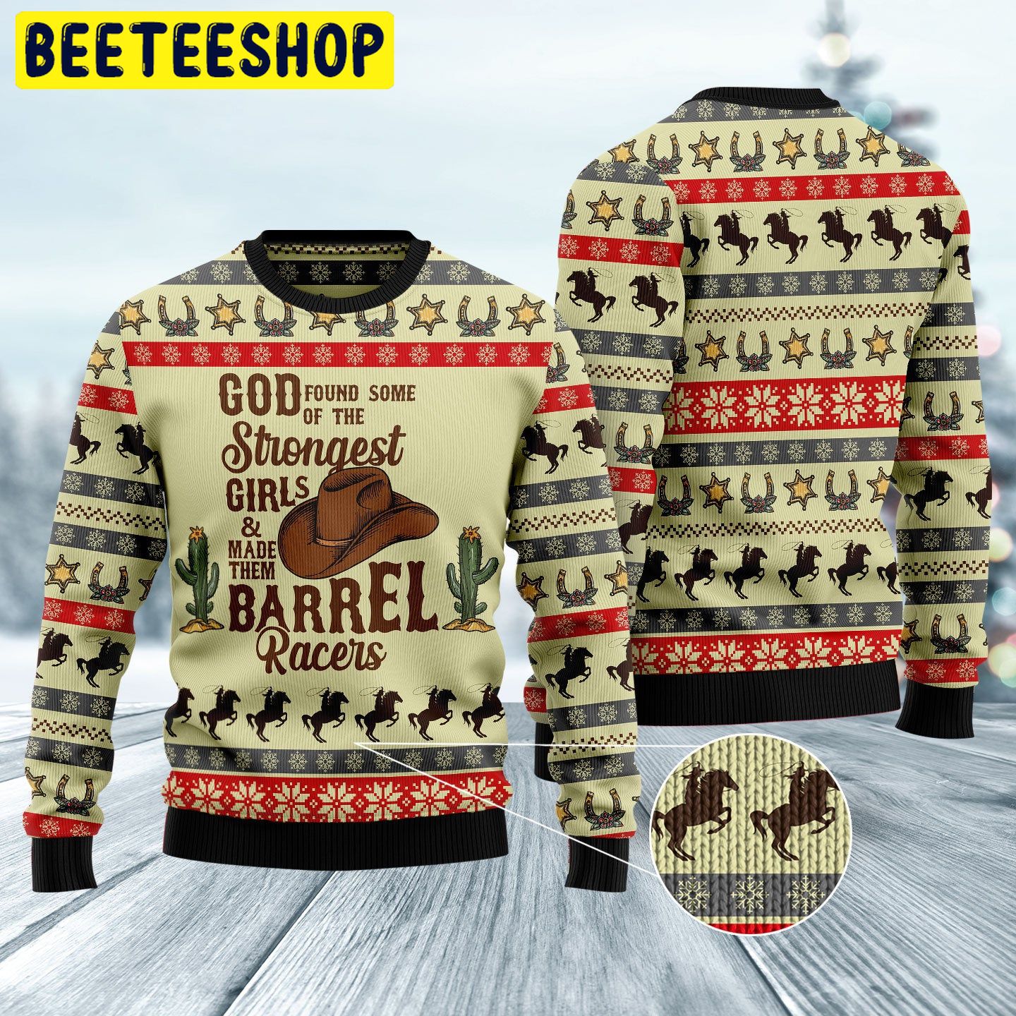 God Found Some Of The Strongest And Made Them Barrel Racer Rodeo Girl Trending Ugly Christmas Sweatshirt