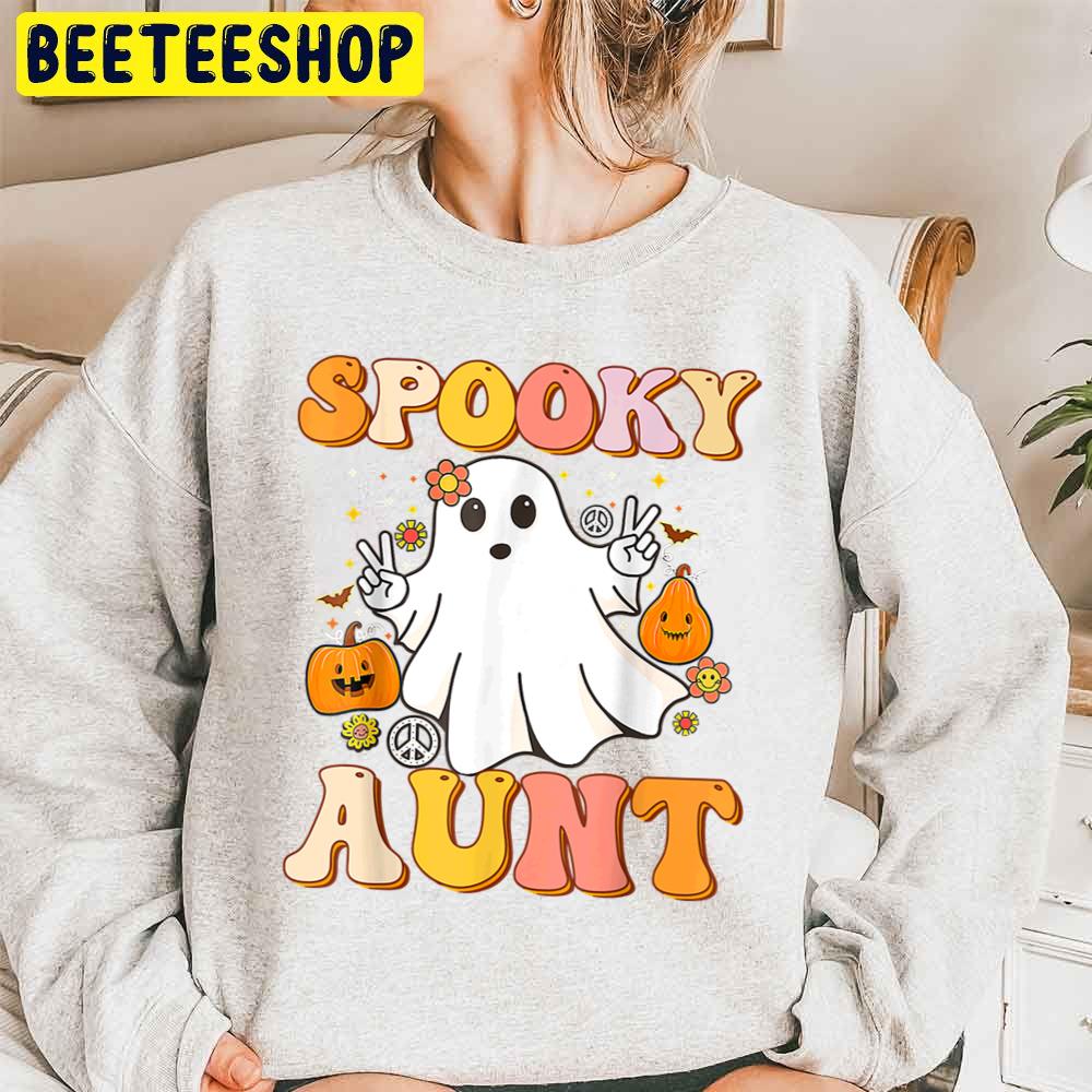 Groovy Spooky Aunt Ghost Boo Halloween Retro Hippie Trending Unisex Sweatshirt