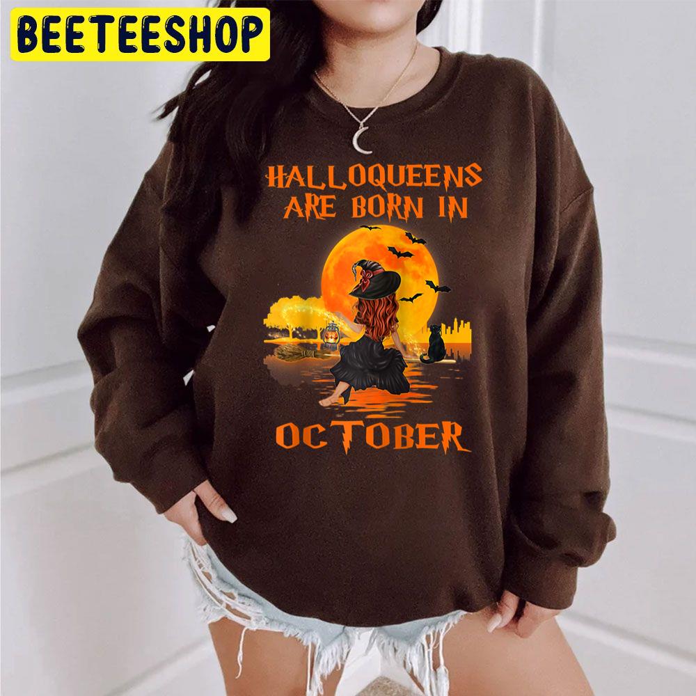 Halloqueens Are Born In October Witch And Black Cat Trending Unisex Sweatshirt