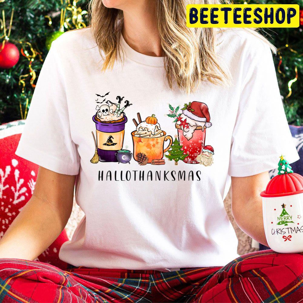 Hallothankmas Witch Pumpkin And Santa Fall Coffee Cup Trending Unisex Hoodie