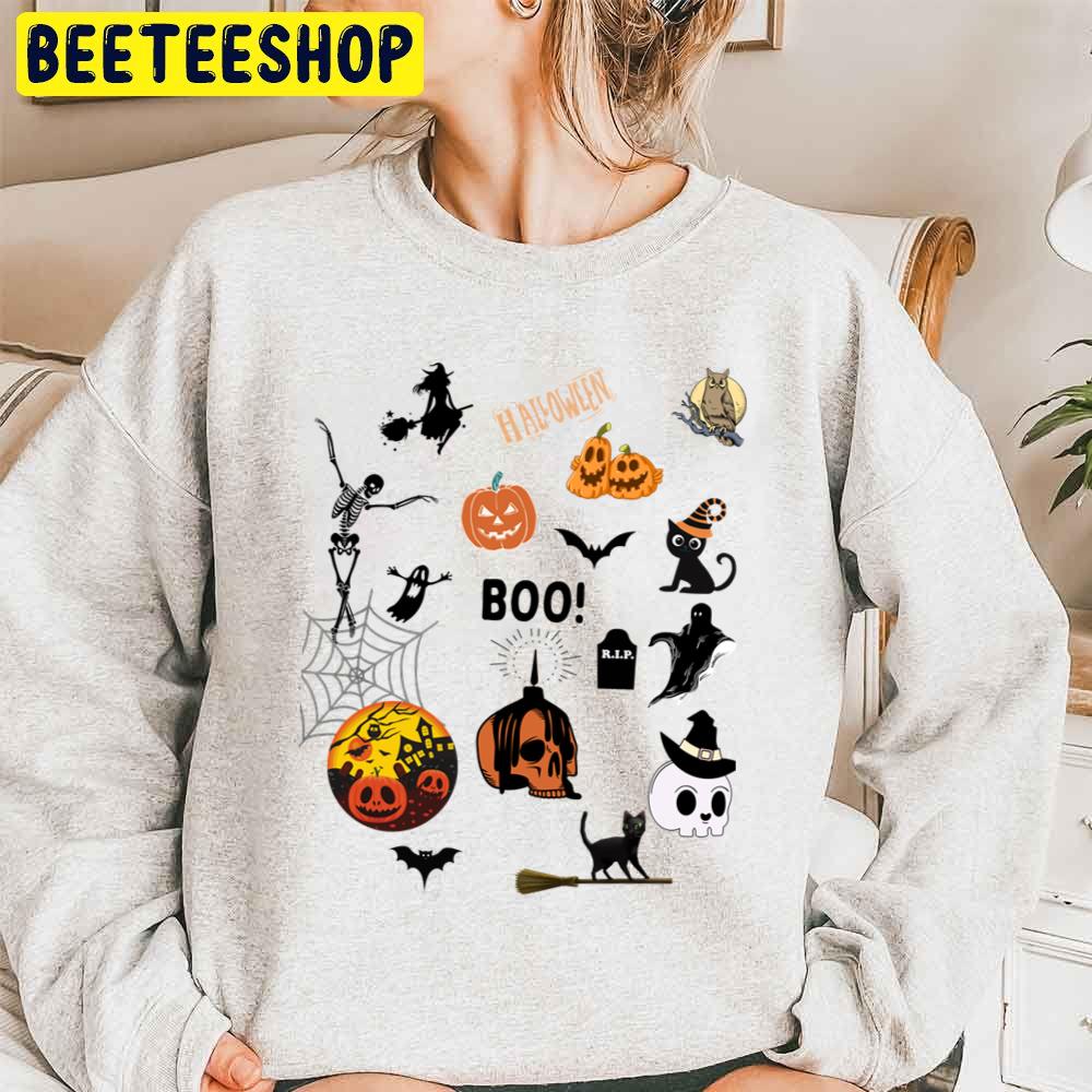 Halloween Scary Boo Pumpkin Skull Icon Trending Unisex Sweatshirt