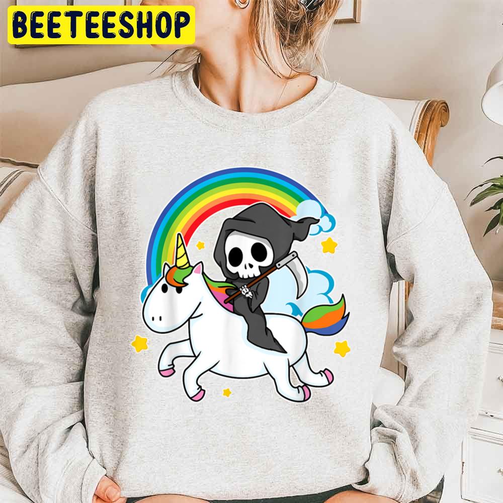 Halloween Unicorn Costume Grim Reaper Riding Unicorn Unisex Sweatshirt