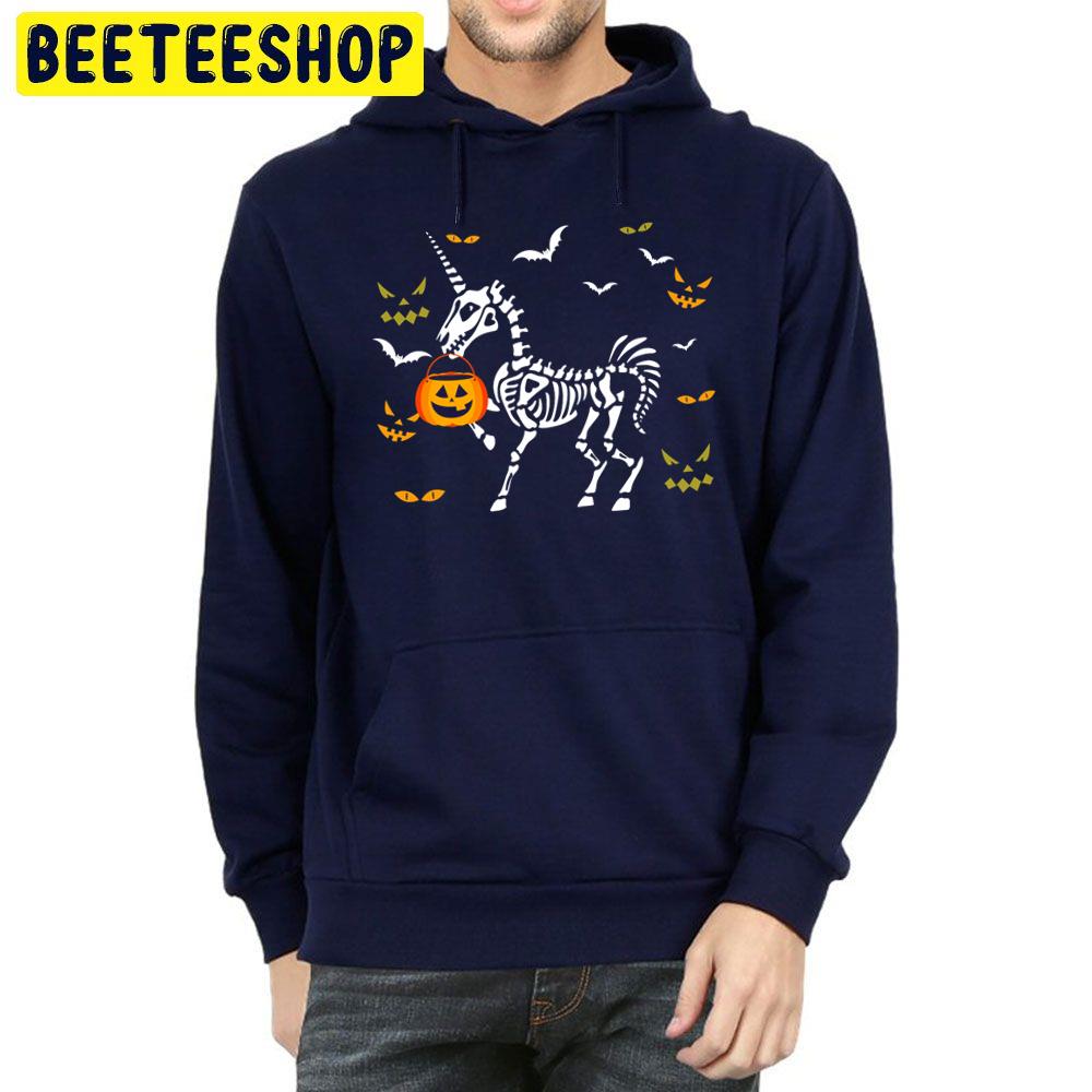 Halloween Unicorn Skeleton With Pumpkin Unisex Hoodie