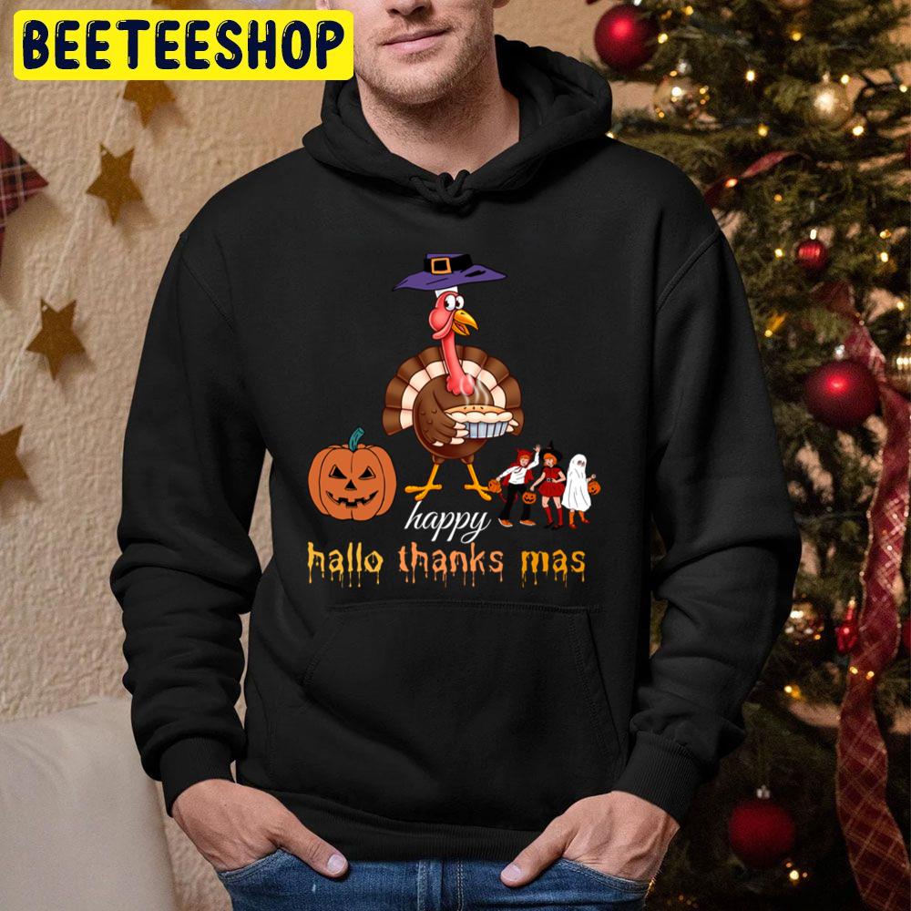 Happy Hallothankmas Funny Pumpkin Turkey And Ghost Trending Unisex Hoodie