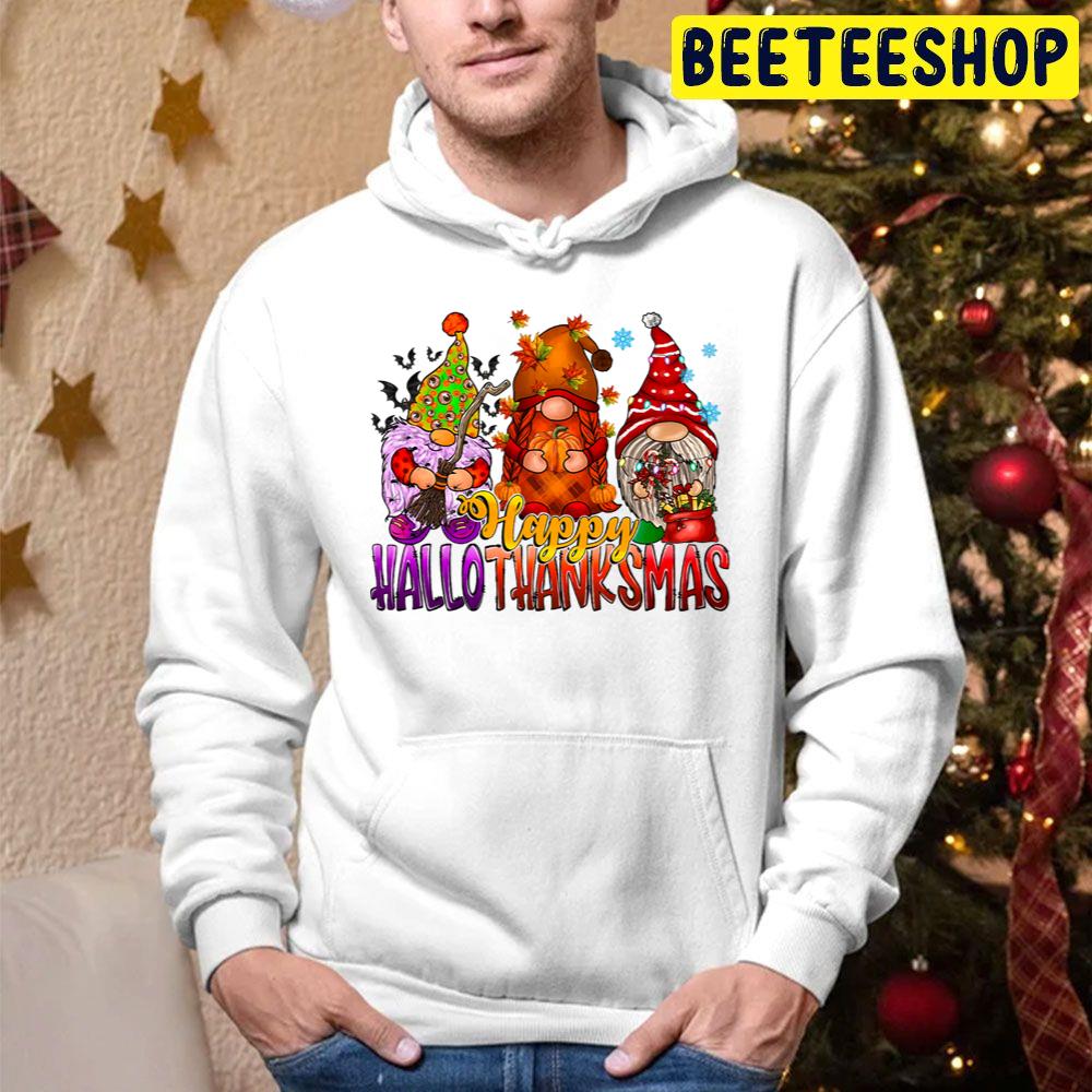 Happy Hallothankmas Gnomes Colorful Clother Trending Unisex Hoodie