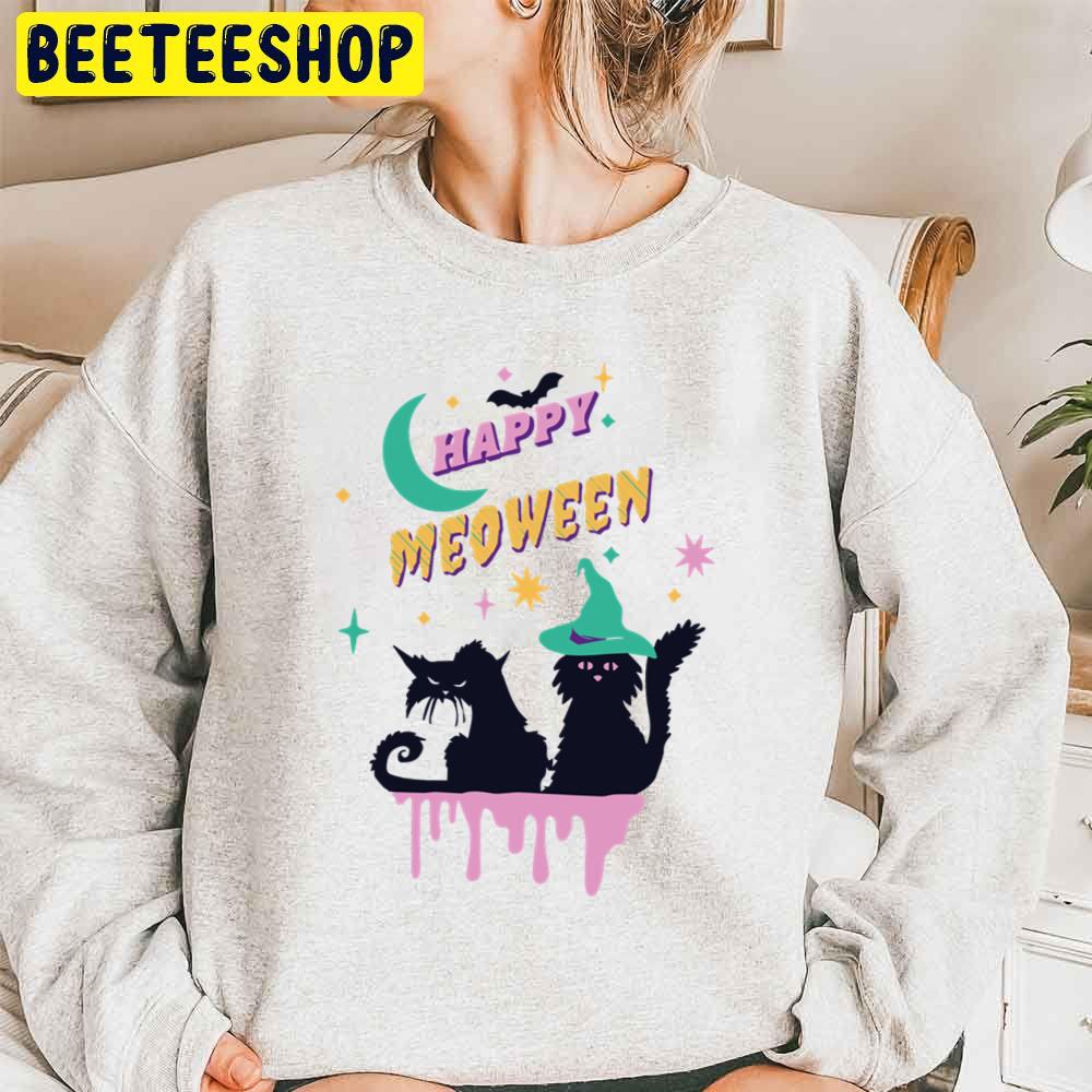 Happy Meoween Funny Black Cats Halloween Trending Unisex Sweatshirt