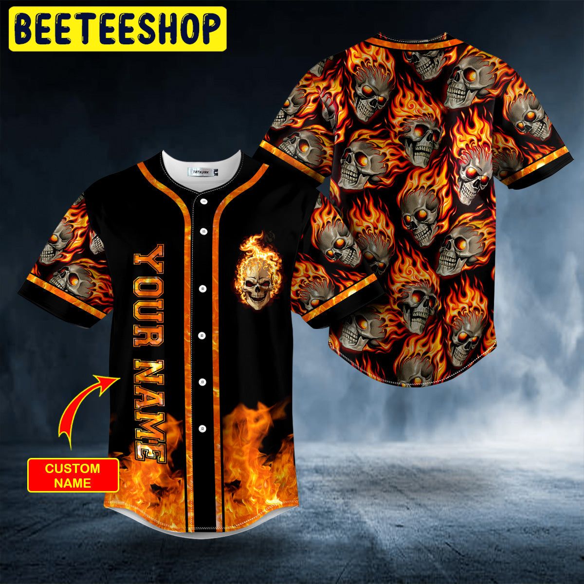 Head On Fire Skull Custom Trending Baseball Jersey