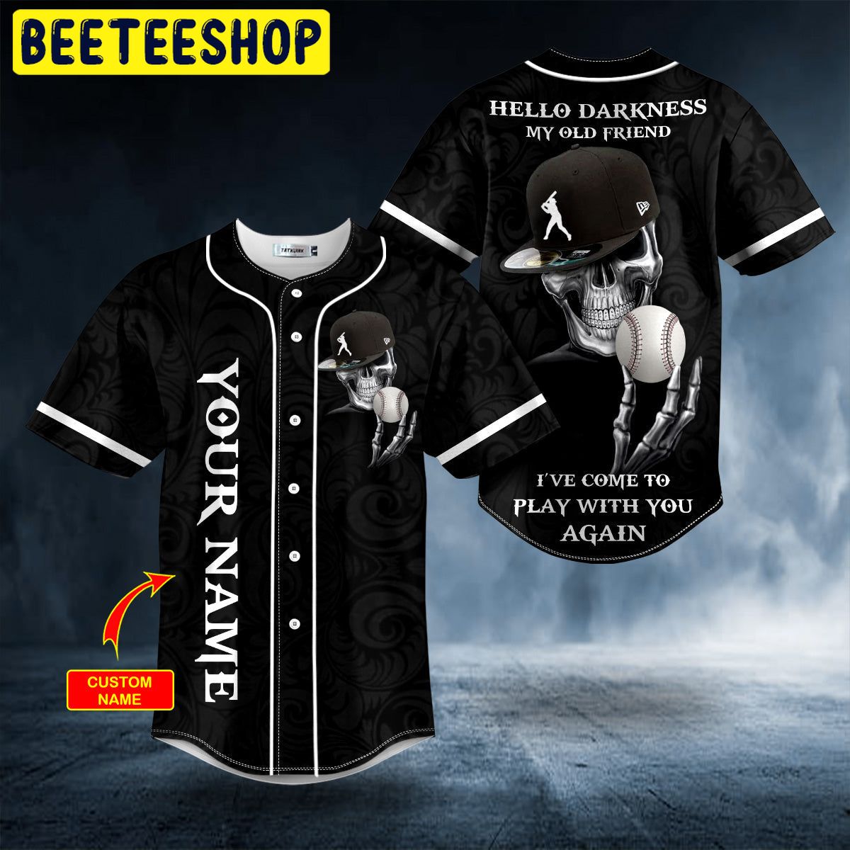 Hello Darkness My Old Friend Skull With Baseball Hat Custom Trending Baseball Jersey