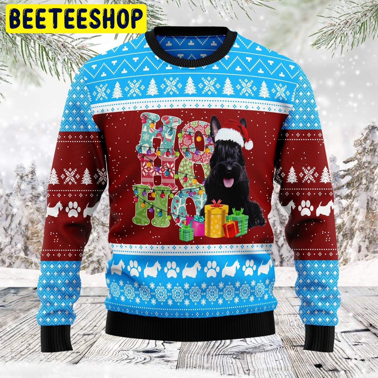 Hohoho Scottish Terrier Dog Trending Ugly Christmas Sweatshirt