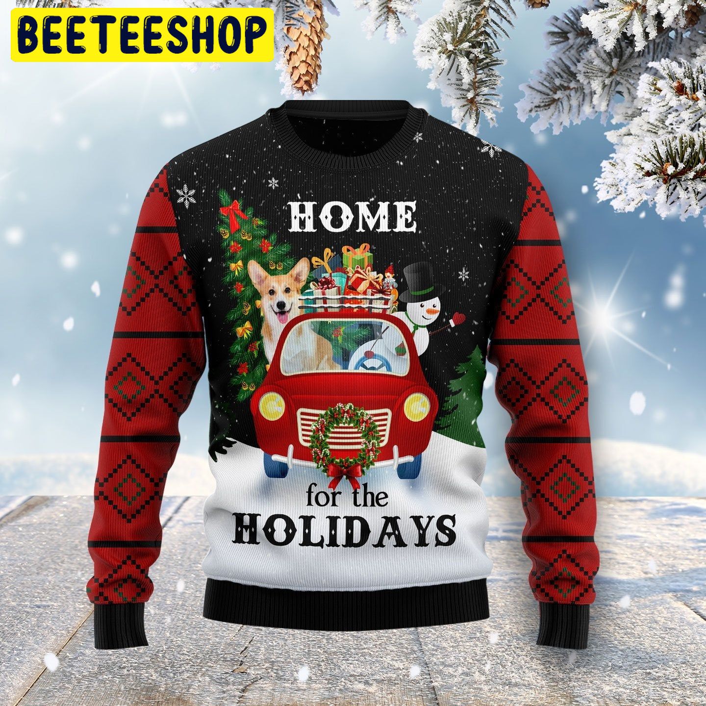 Home For The Holidays Corgi And Snowman Trending Ugly Christmas Sweatshirt