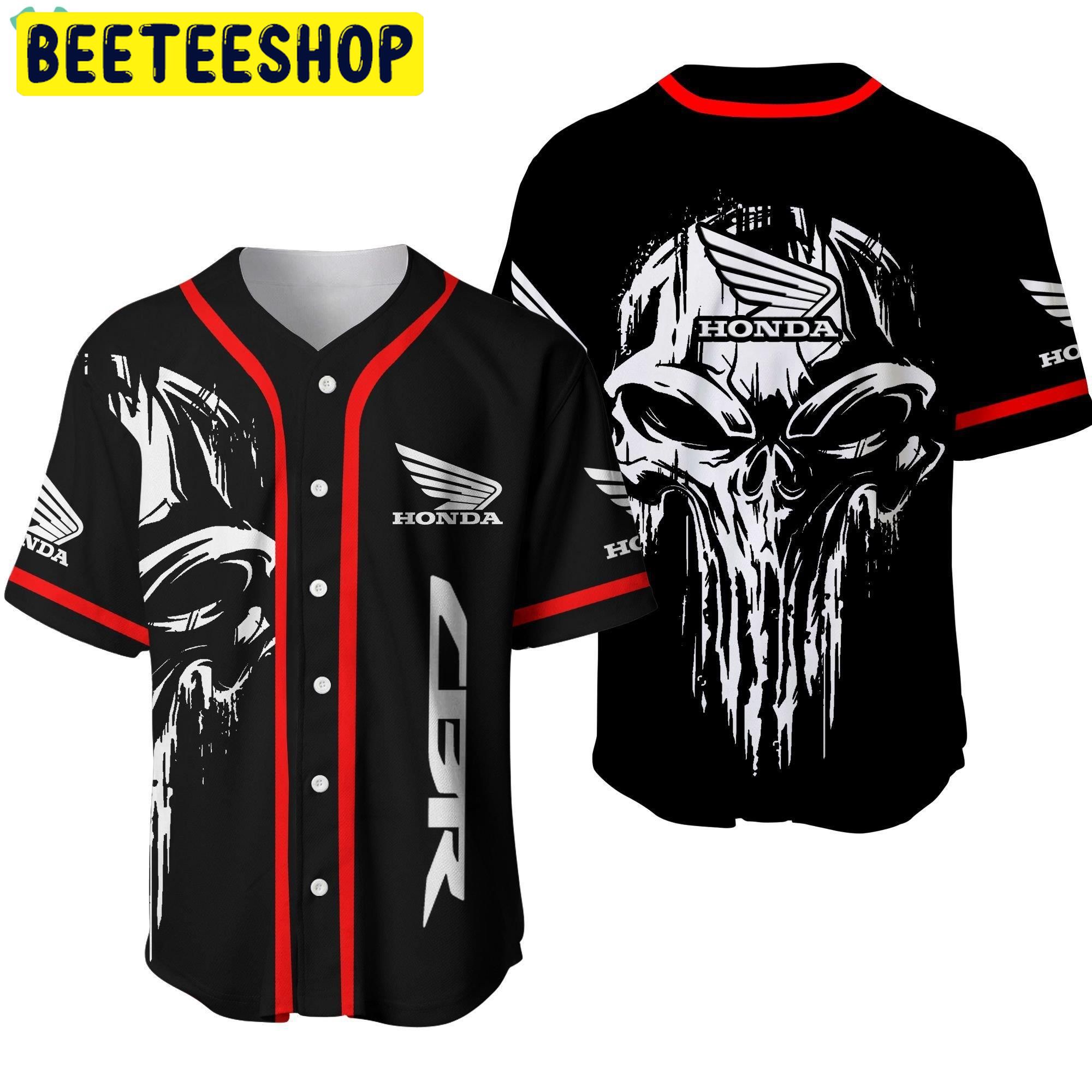 Honda Cbr Skull Men’s Round Collar Black Trending Jersey Baseball