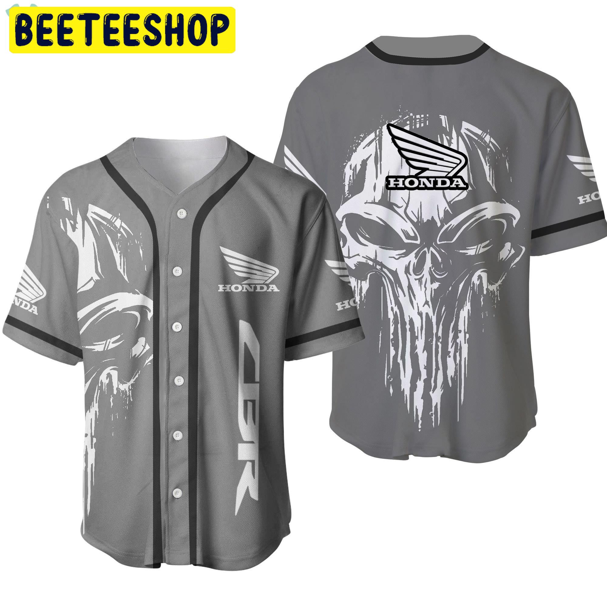 Honda Cbr Skull Men’s Round Collar Grey Trending Jersey Baseball