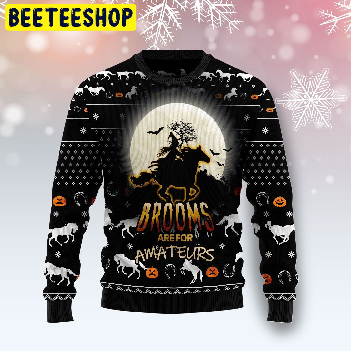 Horse Brooms Halloween Sweater