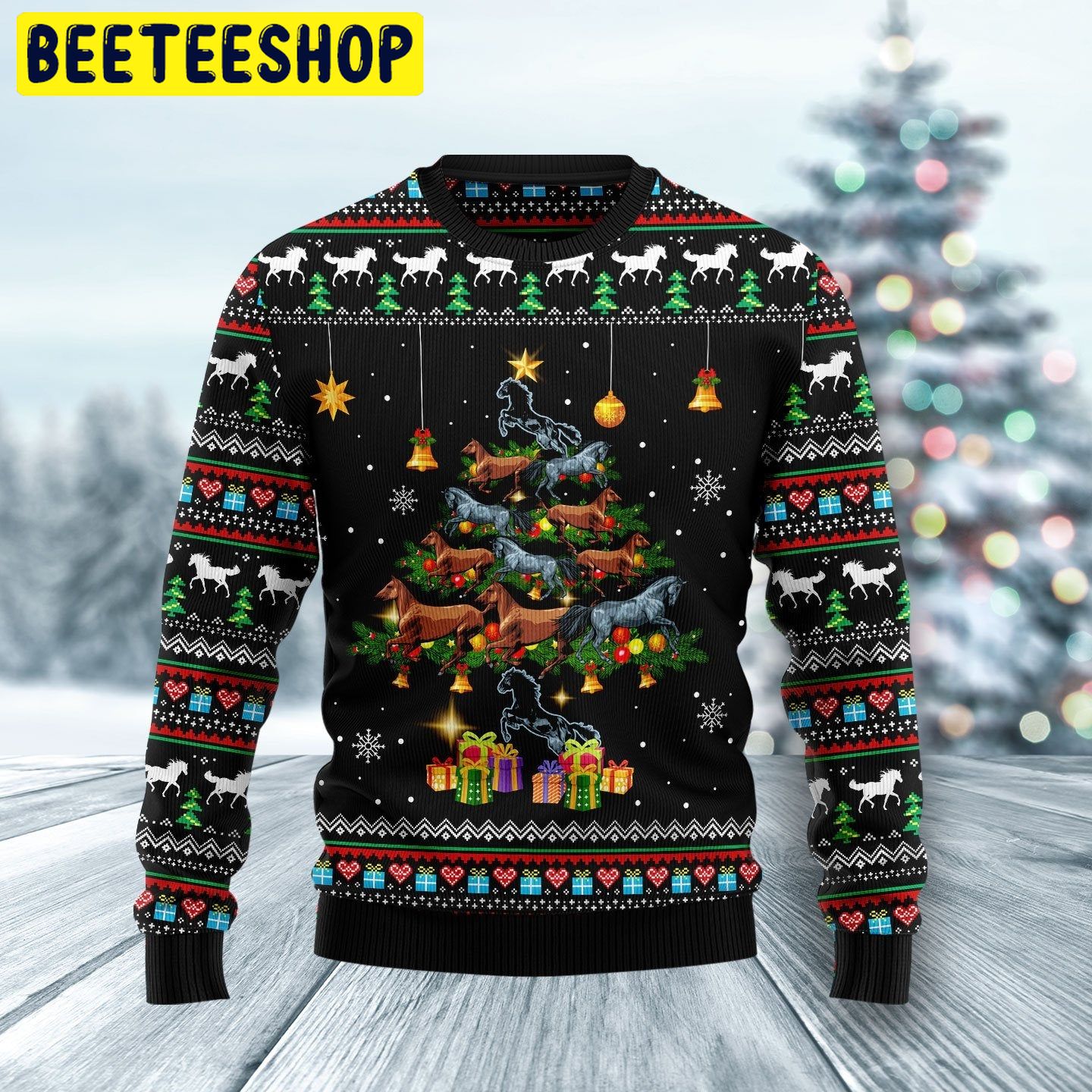 Horse Christmas Tree Trending Ugly Christmas Sweatshirt