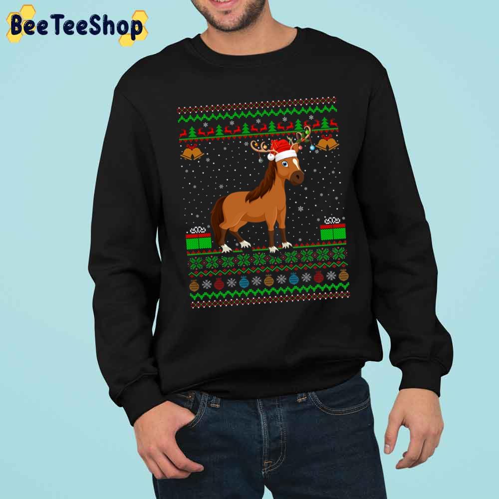 Horse Lover Santa Hat Matching Ugly Horse Christmas Trending Unisex Sweatshirt