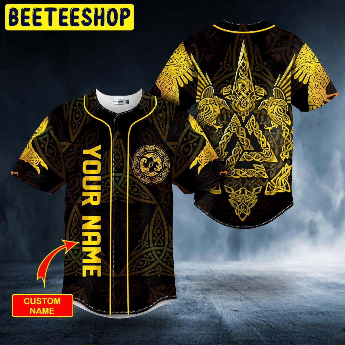 Huginn N Muninn Valknut Viking Yellow Tattoo Custom Trending Baseball Jersey