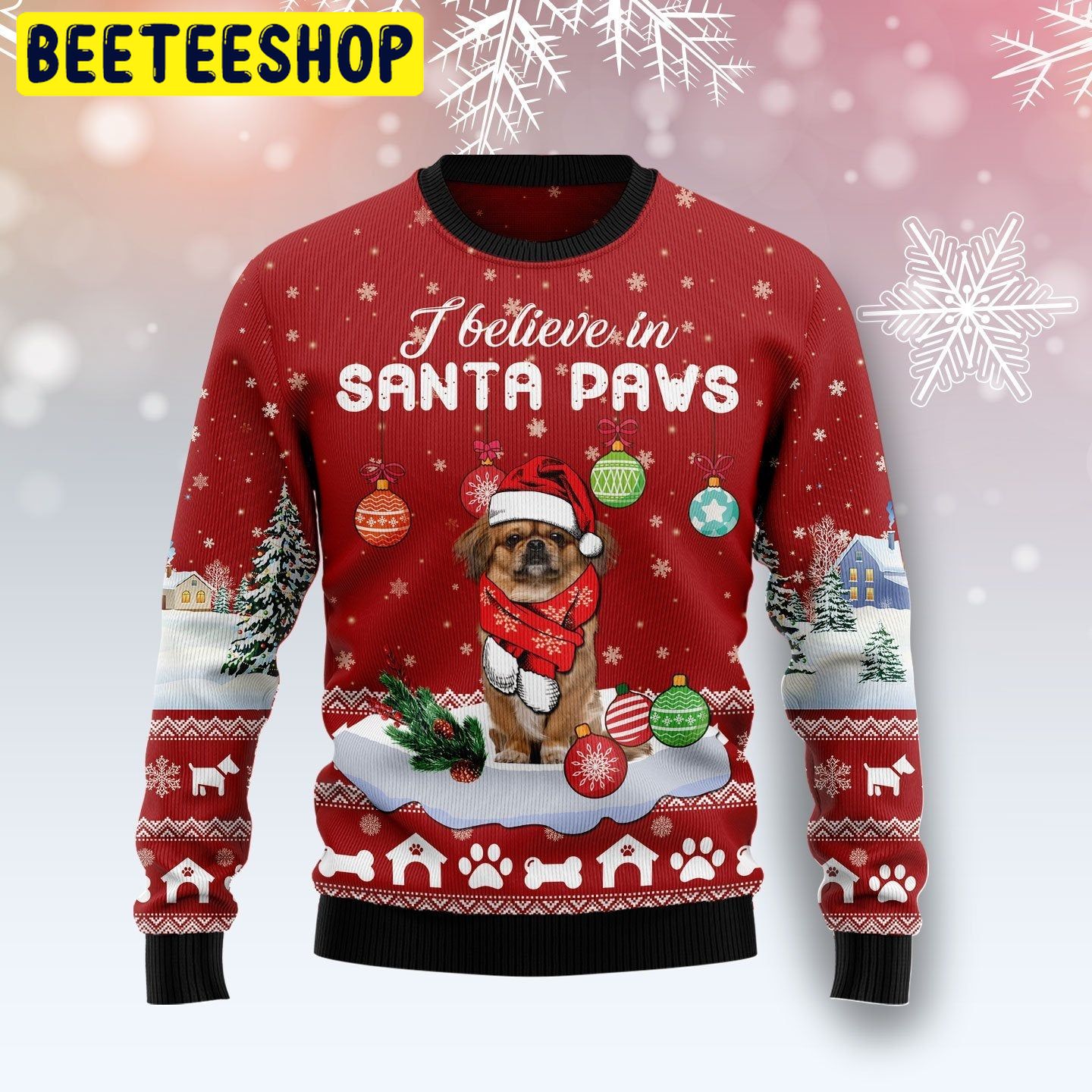 I Believe In Santa Paws Pekingese Dog Trending Ugly Christmas Sweatshirt