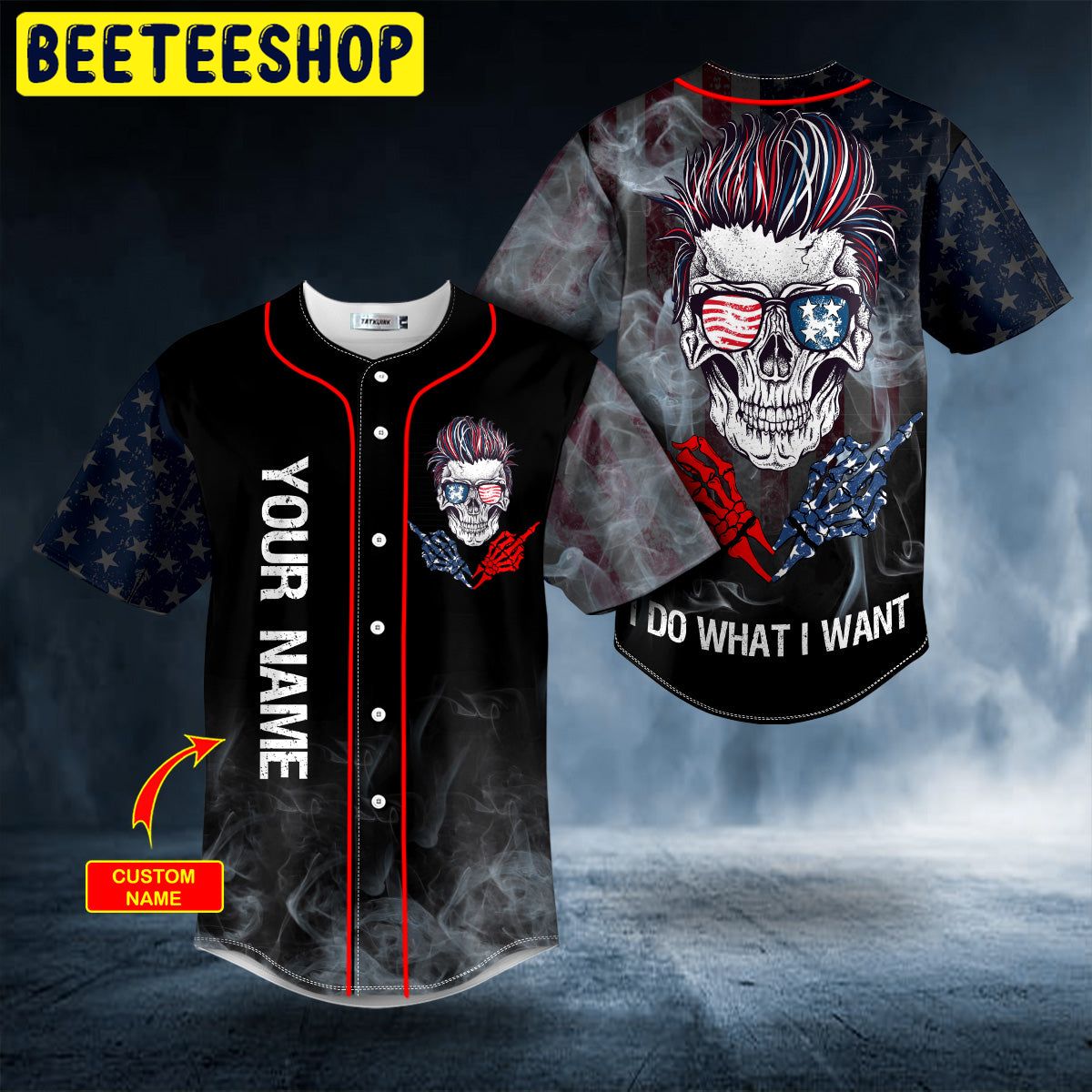 I Do What I Want USA Flag Sunglasses Middle Finger Skull Custom Trending Baseball Jersey