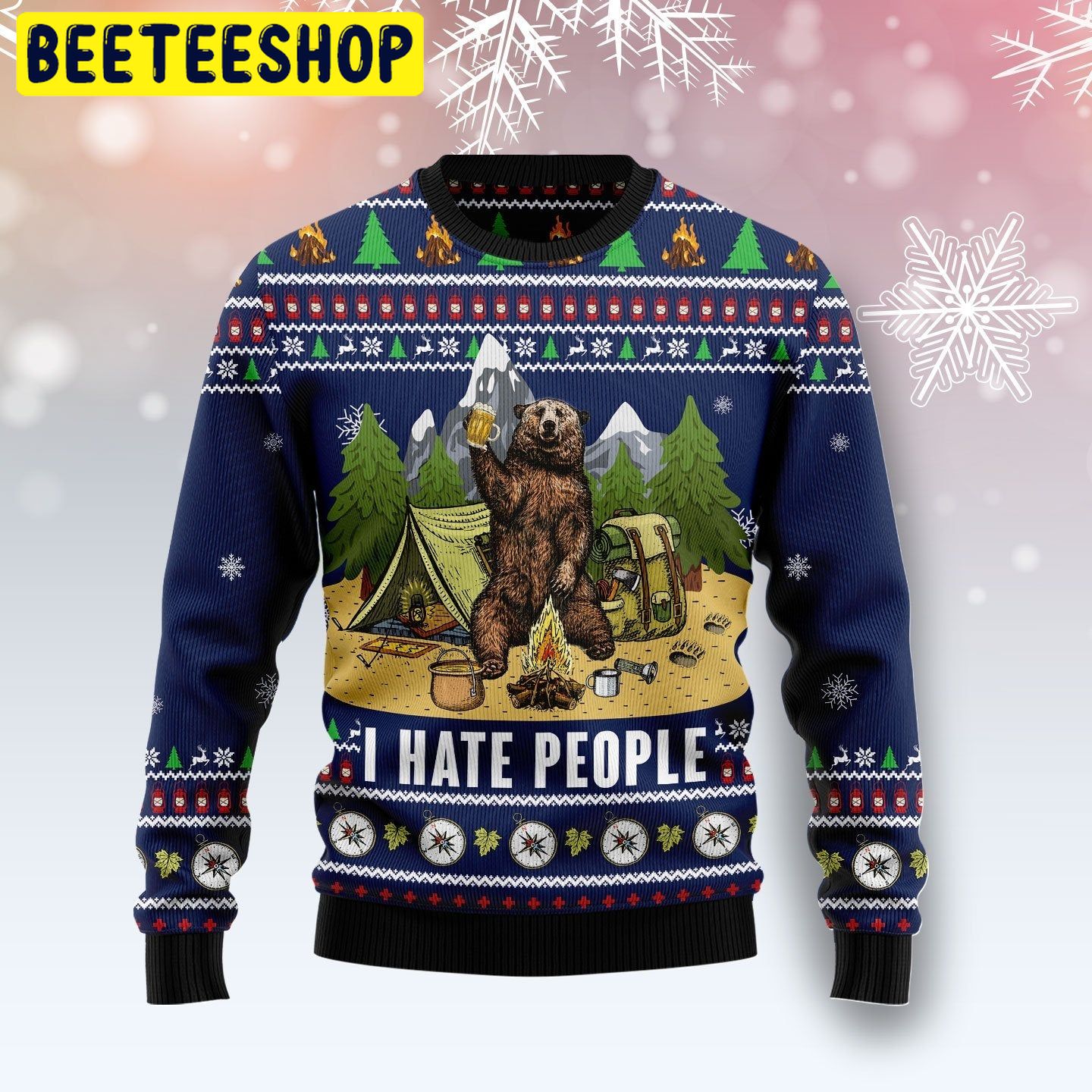 I Hate People Bear Camping Trending Ugly Christmas Sweatshirt