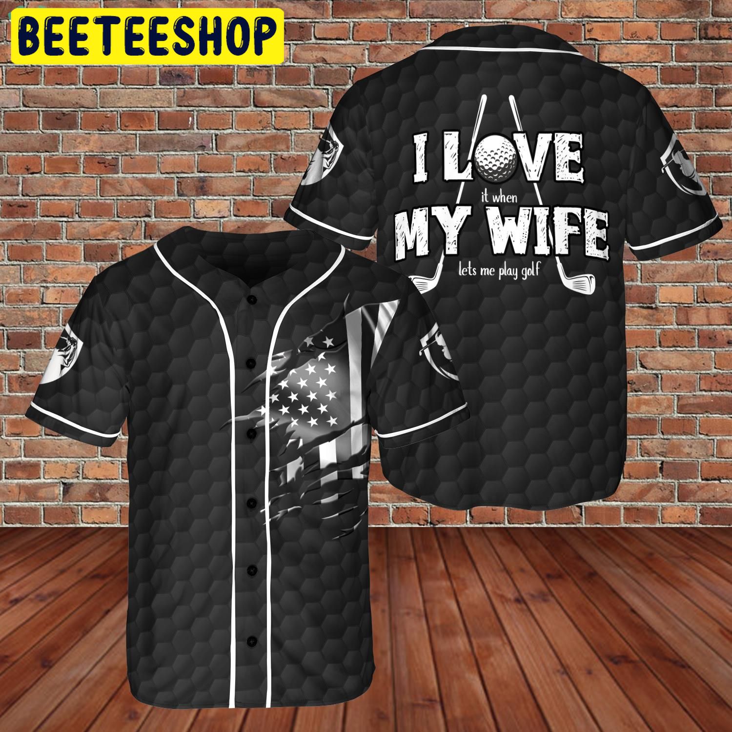 I Love My Wife Let Me Play Golf Black Color Golfer Trending Jersey Baseball