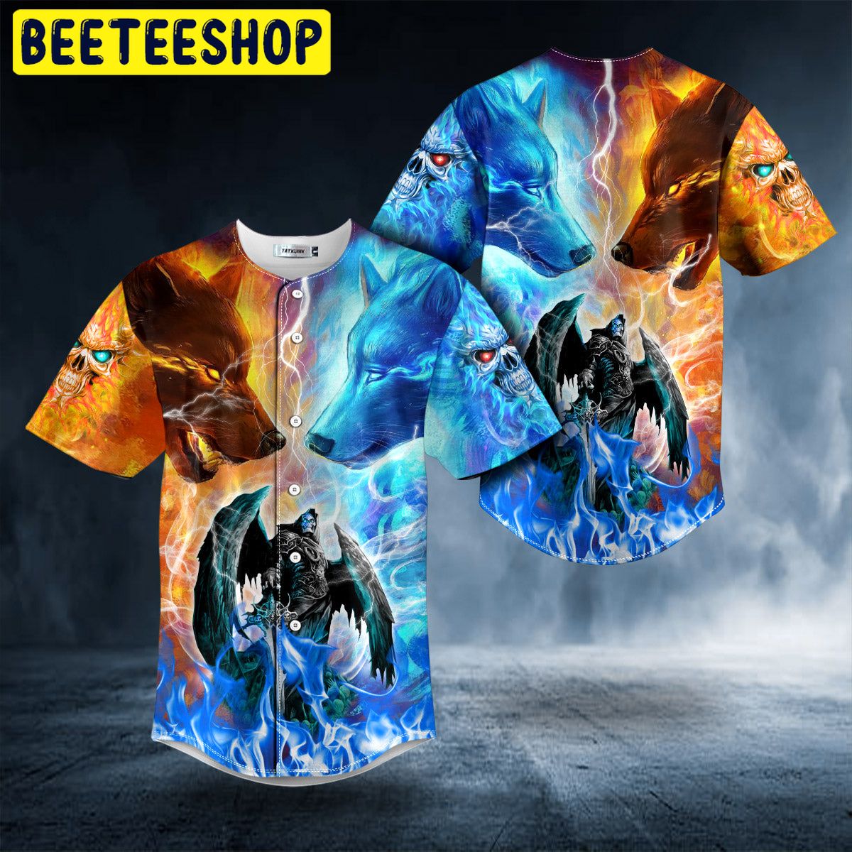 Ice Fire Wolf Grim Reaper Fire Lightning Skull Trending Baseball Jersey