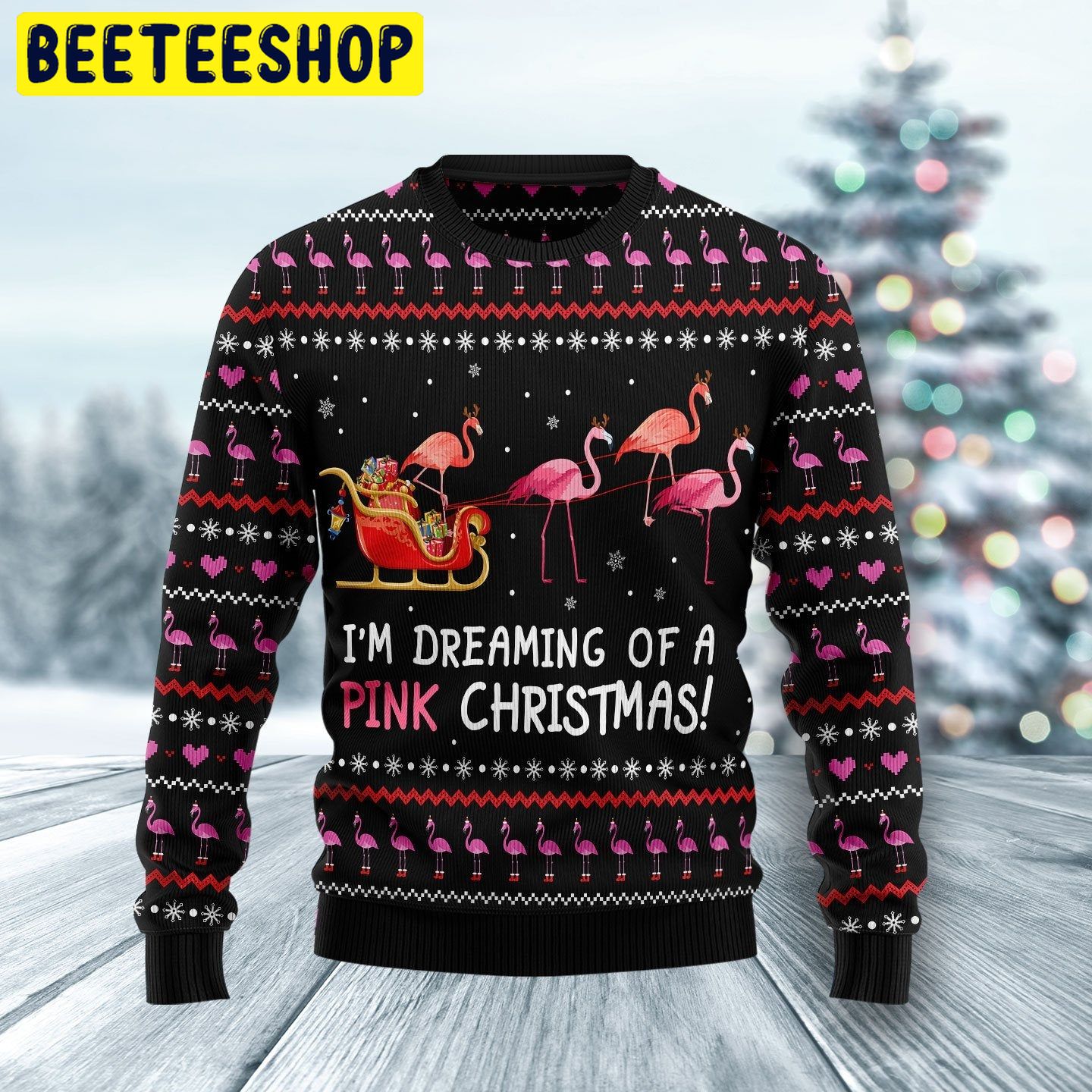 I’m Dreaming Of A Pink Christmas Flamingo Trending Ugly Christmas Sweatshirt