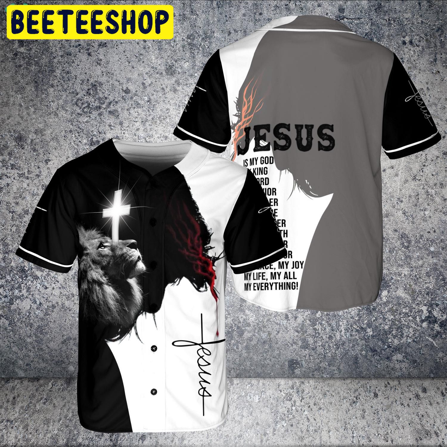 Jesus Is My God My Savior Lion Cross Christaian Jesus Face Trending Jersey Baseball