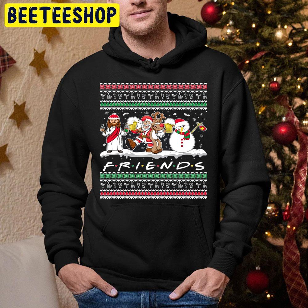 Jesus Santa Reindeer And Snowman Friends Christmas Trending Unisex Hoodie