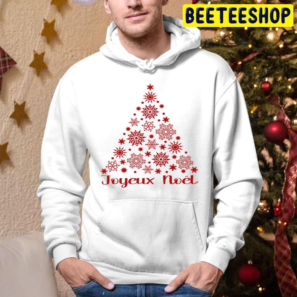 Joyeux Noël French Holiday Phrase With Red Snowflake Christmas Tree Trending Unisex Hoodie