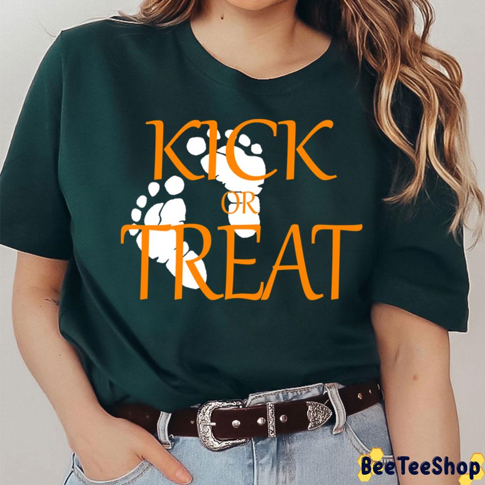 Kick Or Treat Funny Pregnant Halloween Trending Unisex T-Shirt