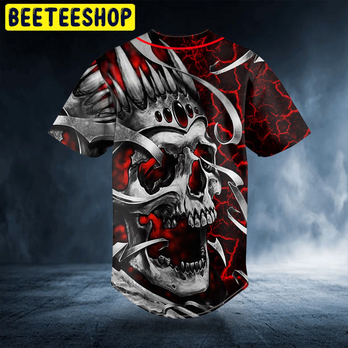 Black Red Dragon King Skull Custom Name All Over Print Baseball Jersey Shirt  - Banantees