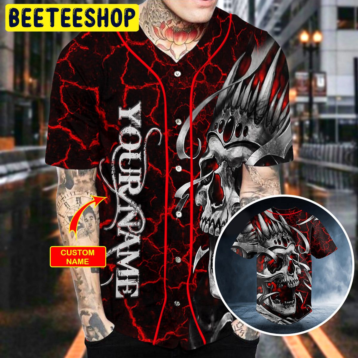 Black White Dragon King Skull Custom Name All Over Print Baseball Jersey  Shirt - Banantees
